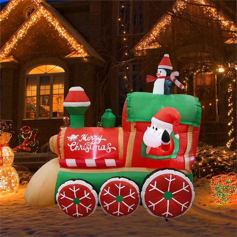 6.5FT  Multi-Colored Christmas Penguins In The Train Inflatable.