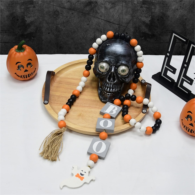 Jeco Inc. Halloween Wood Beaded Ghost Garlands with Tassels in Multi-Color