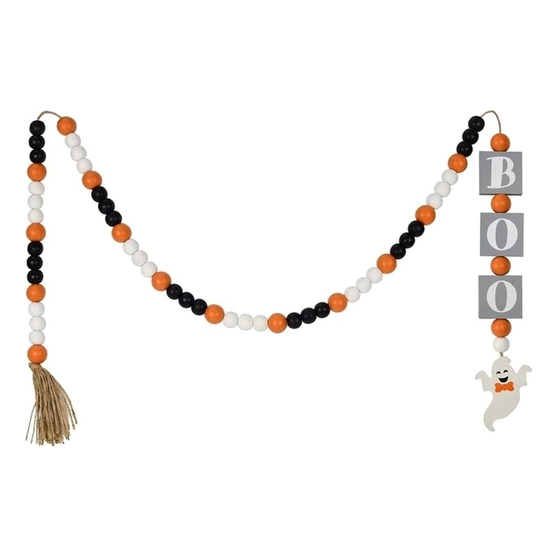 Jeco Inc. Halloween Wood Beaded Ghost Garlands with Tassels in Multi-Color