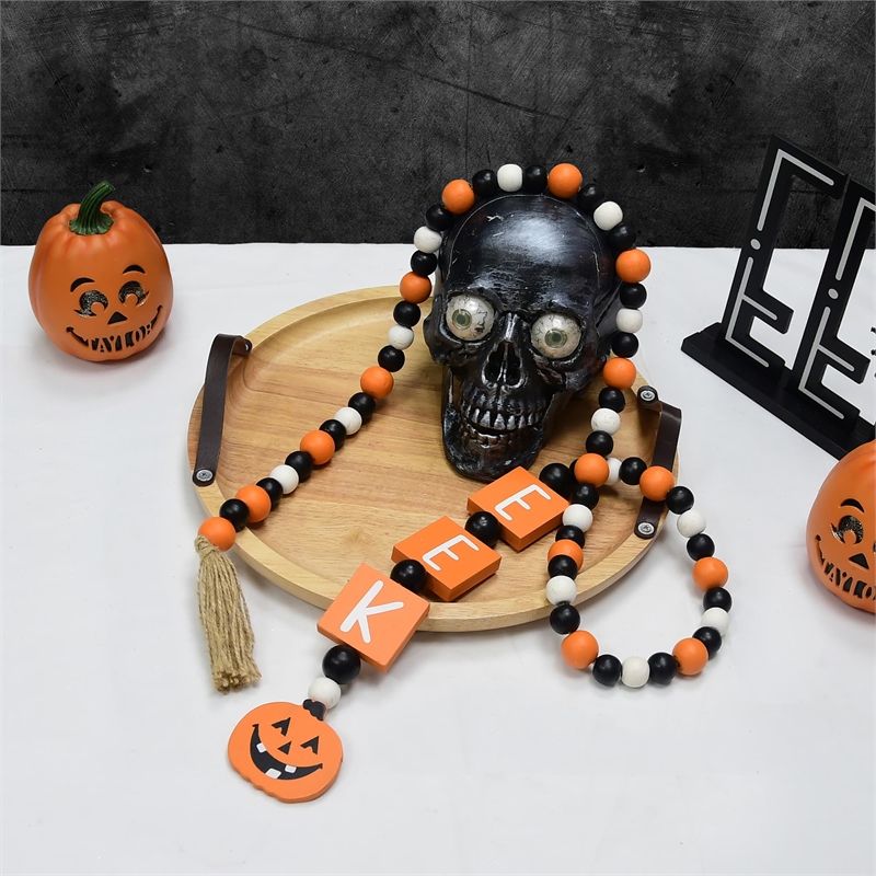 Jeco Inc. Halloween Wood Beaded Pumpkin Garlands with Tassels in Multi-Color
