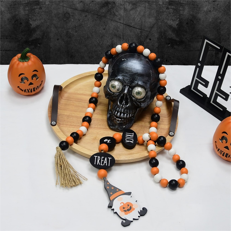 Jeco Inc. Halloween Wood Beaded Trick Gnome Garlands with Tassels in Multi-Color