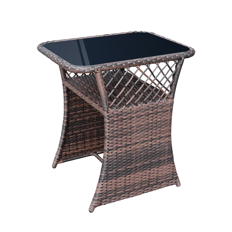 3Pc Wicker Chair And Table Bistro Set Brown With Turquoise Cushion