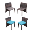 3Pc Wicker Chair And Table Bistro Set Brown With Turquoise Cushion
