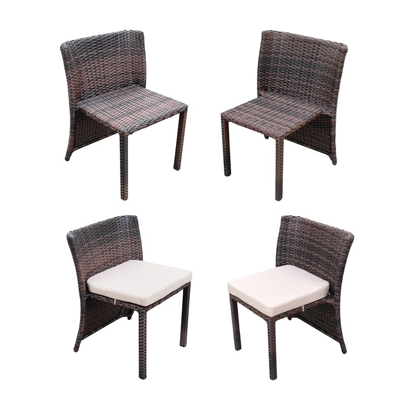 3Pc Wicker Chair And Table Bistro Set Brown With Ivory Cushion
