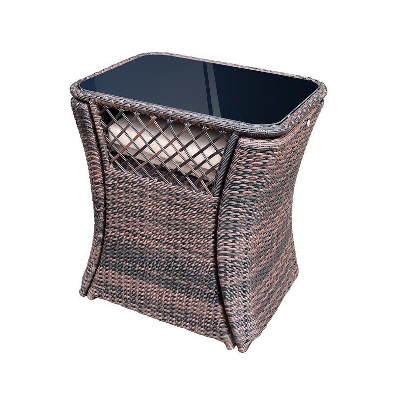 3Pc Wicker Chair And Table Bistro Set Brown With Ivory Cushion