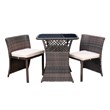 3Pc Wicker Chair And Table Bistro Set Brown With Ivory Cushion