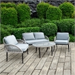 4Pc Rope Wicker Seating Set Grey With Coffee Table and Cushions