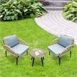3PC Rope Wicker Chat Set Grey With Side Table And Cushions