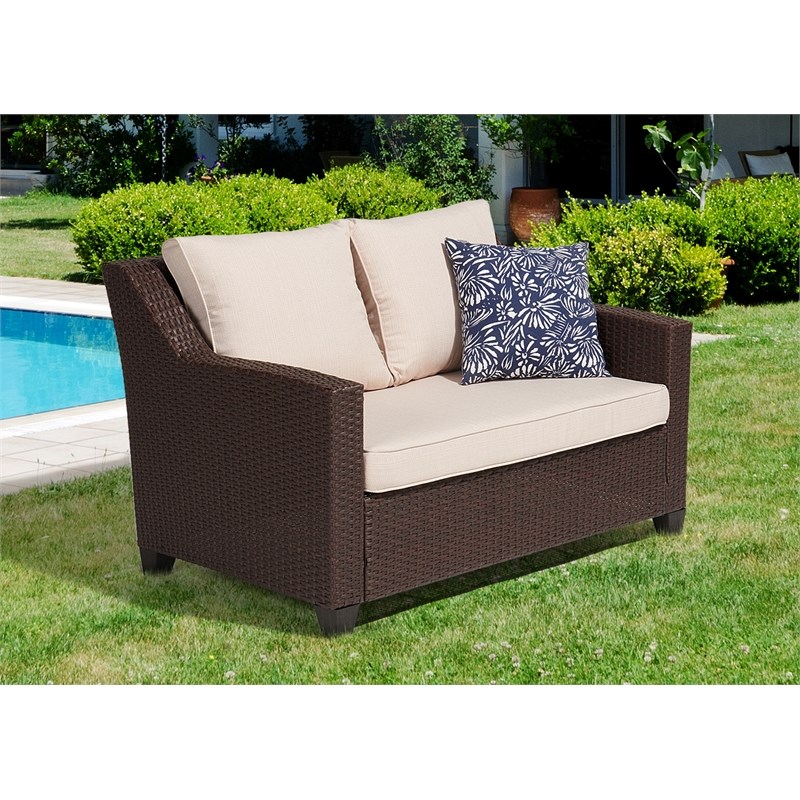 Caoimhe 4 PC Espresso Resin Wicker  Conversation Set with Tan Cushion