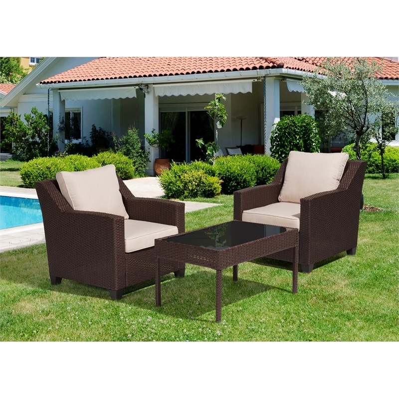Caoimhe 4 PC Espresso Resin Wicker  Conversation Set with Tan Cushion