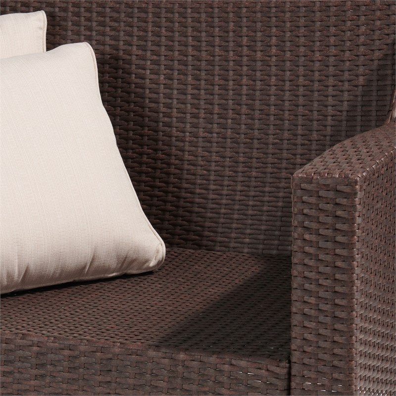 Caoimhe 4 PC Espresso Resin Wicker  Conversation Set with Tan Cushion