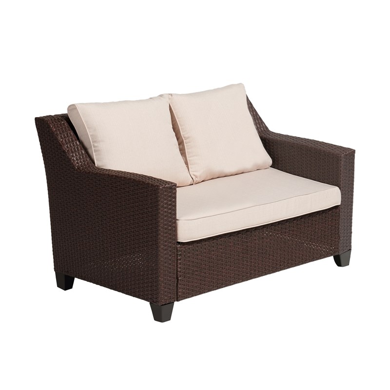 Caoimhe 4 PC Espresso Resin Wicker  Conversation Set with Tan Cushion