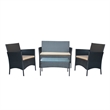 Aoife 4PC Steel Black Resin Wicker Patio Conversation Set with Tan cushion