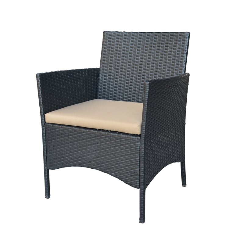 Aoife 4PC Steel Black Resin Wicker Patio Conversation Set with Tan cushion