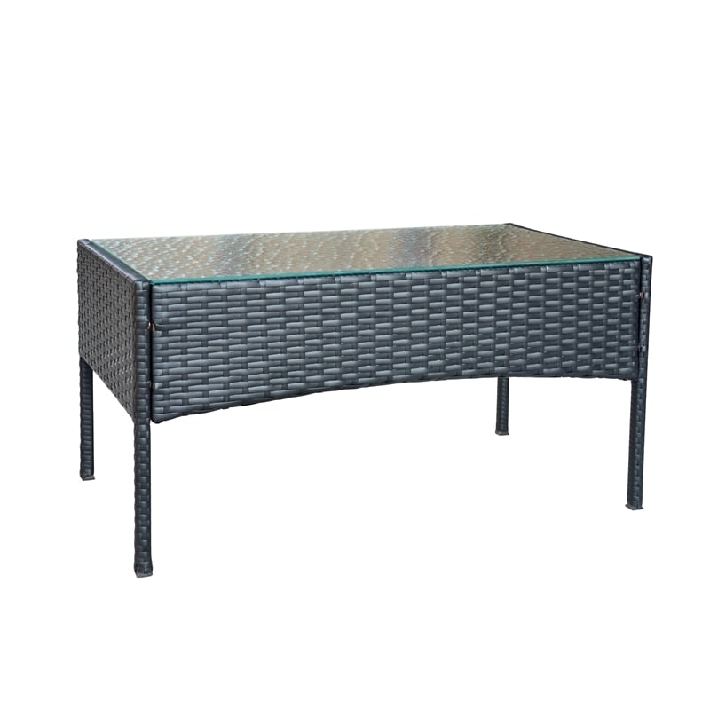 Aoife 4PC Steel Black Resin Wicker Patio Conversation Set with Tan cushion
