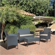 Aoife 4PC Steel Black Resin Wicker Patio Conversation Set with Tan cushion