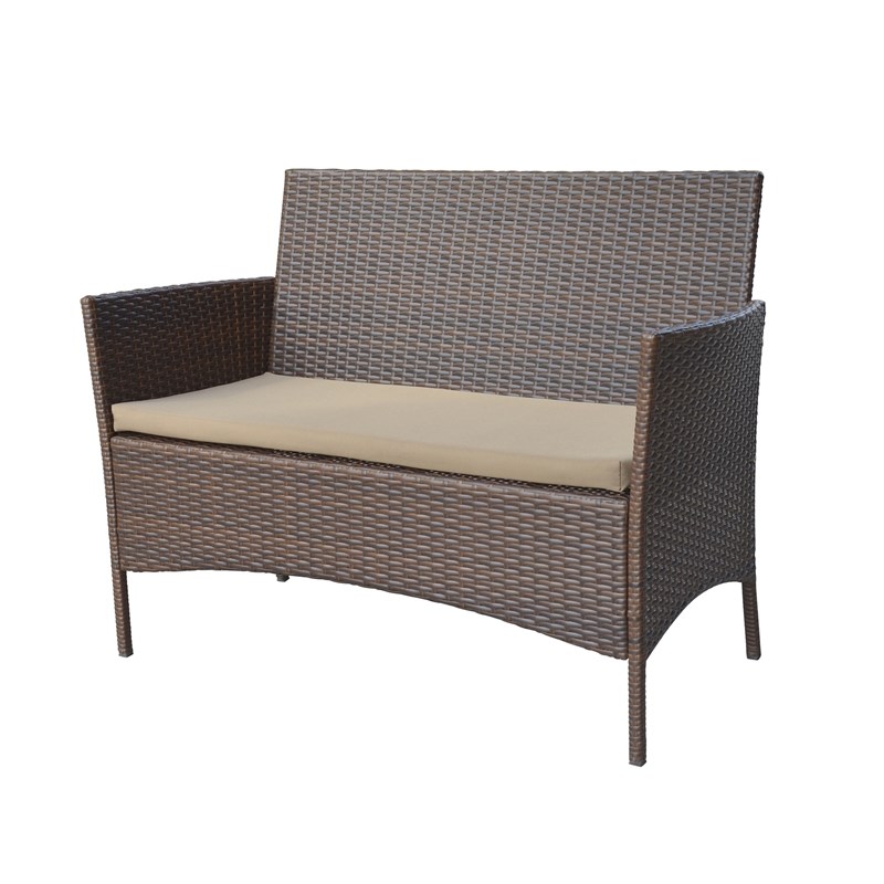 Conor 4PC Steel Esprsso Resin Wicker Patio Conversation Set with Tan cushion