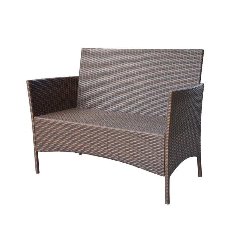 Conor 4PC Steel Esprsso Resin Wicker Patio Conversation Set with Tan cushion