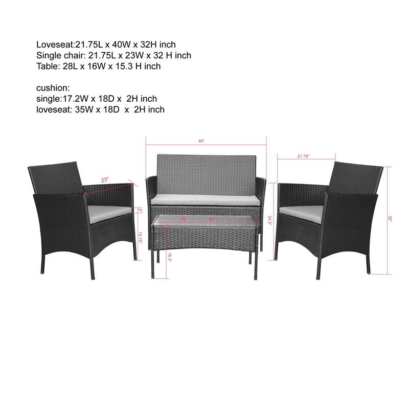 Conor 4PC Steel Esprsso Resin Wicker Patio Conversation Set with Tan cushion