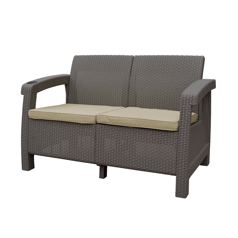 Ourea 4PC Espresso Conversation Patio Set with Tan Cushion