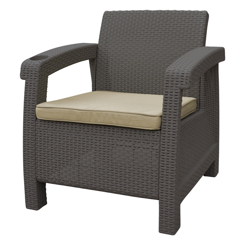 Ourea 4PC Espresso Conversation Patio Set with Tan Cushion