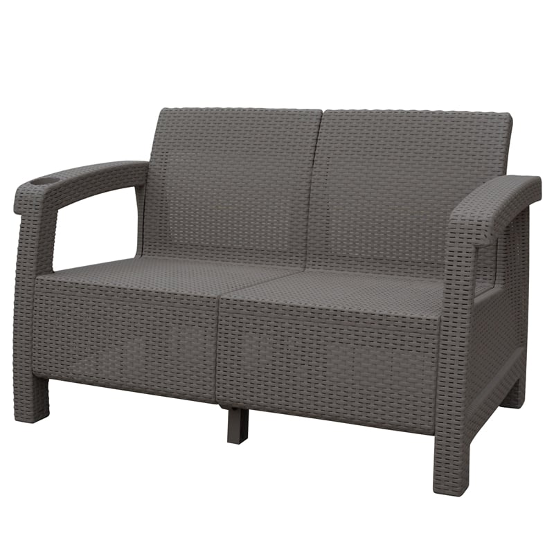 Ourea 4PC Espresso Conversation Patio Set with Tan Cushion