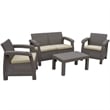 Ourea 4PC Espresso Conversation Patio Set with Tan Cushion