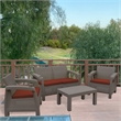 Ourea 4PC Espresso Conversation Patio Set with  Brick Red Cushion