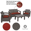 Ourea 4PC Espresso Conversation Patio Set with  Brick Red Cushion