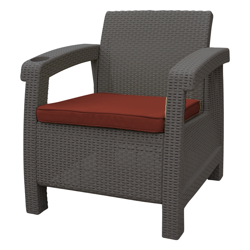 Ourea 4PC Espresso Conversation Patio Set with  Brick Red Cushion