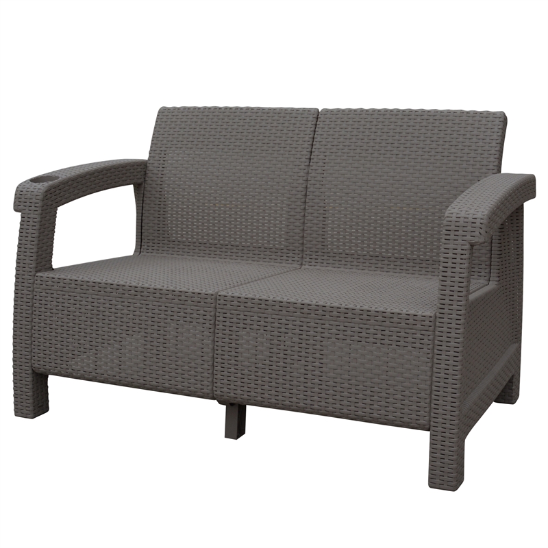 Ourea 4PC Espresso Conversation Patio Set with  Brick Red Cushion