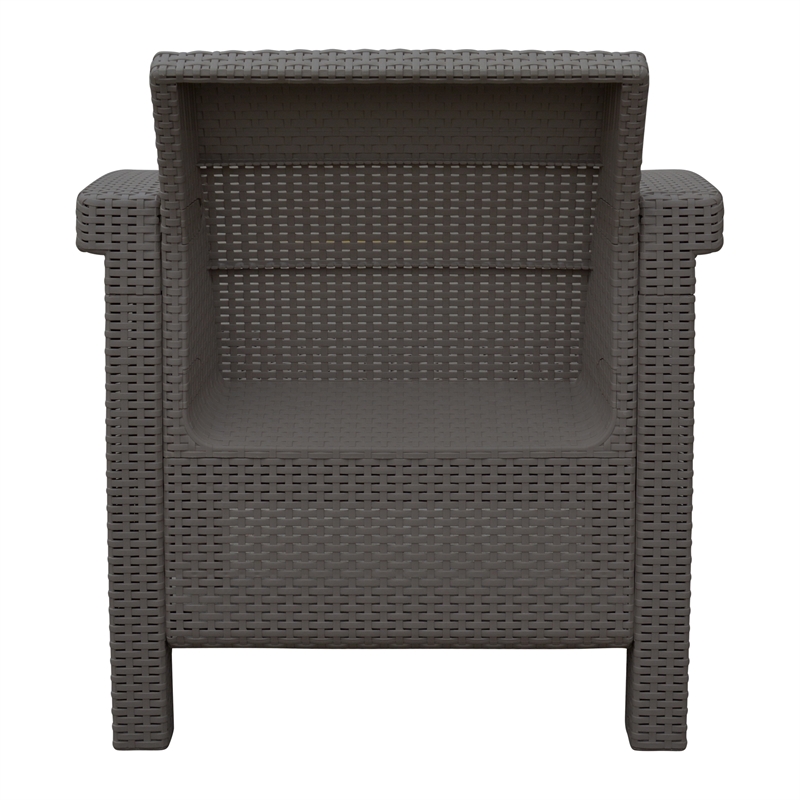 Ourea 4PC Espresso Conversation Patio Set with  Brick Red Cushion