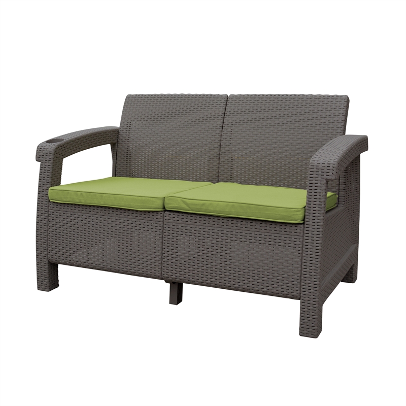 Ourea 4PC Espresso Conversation Patio Set with Sage Green Cushion
