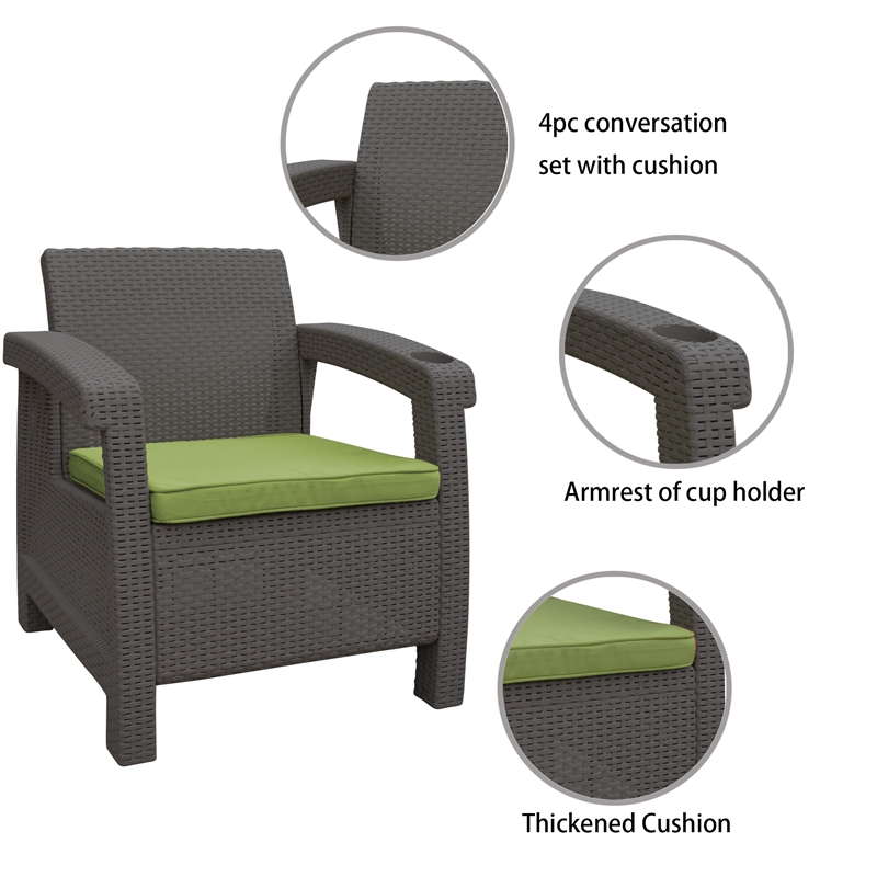 Ourea 4PC Espresso Conversation Patio Set with Sage Green Cushion