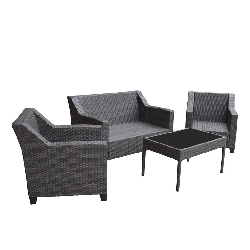 Aoife 4 PC Gray Resin Wicker  Conversation Set with 4