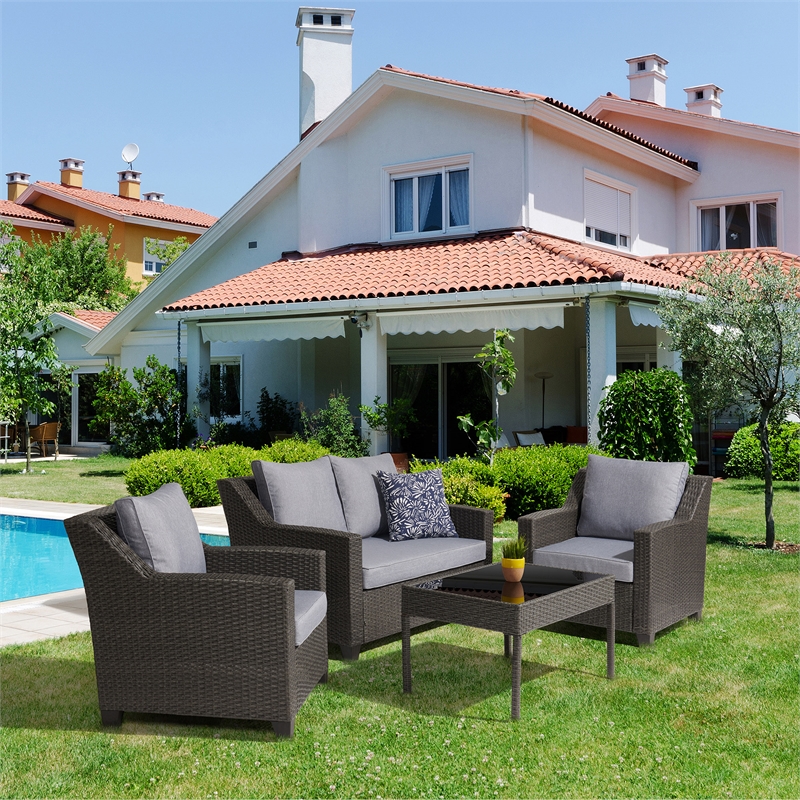 Aoife 4 PC Gray Resin Wicker  Conversation Set with 4