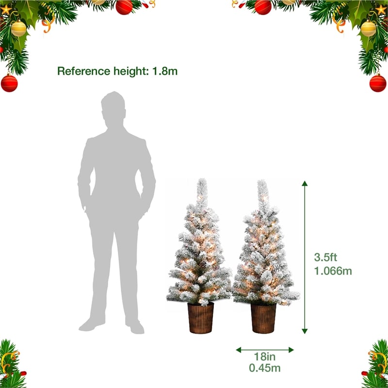 Arakiel S/ 2- 3.5 Ft Pre-Lit Flocked Pot Tree