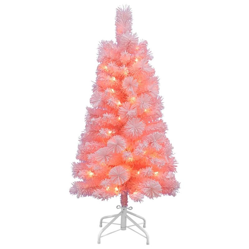 4Ft Pre-Lit Flocked Pink Tree