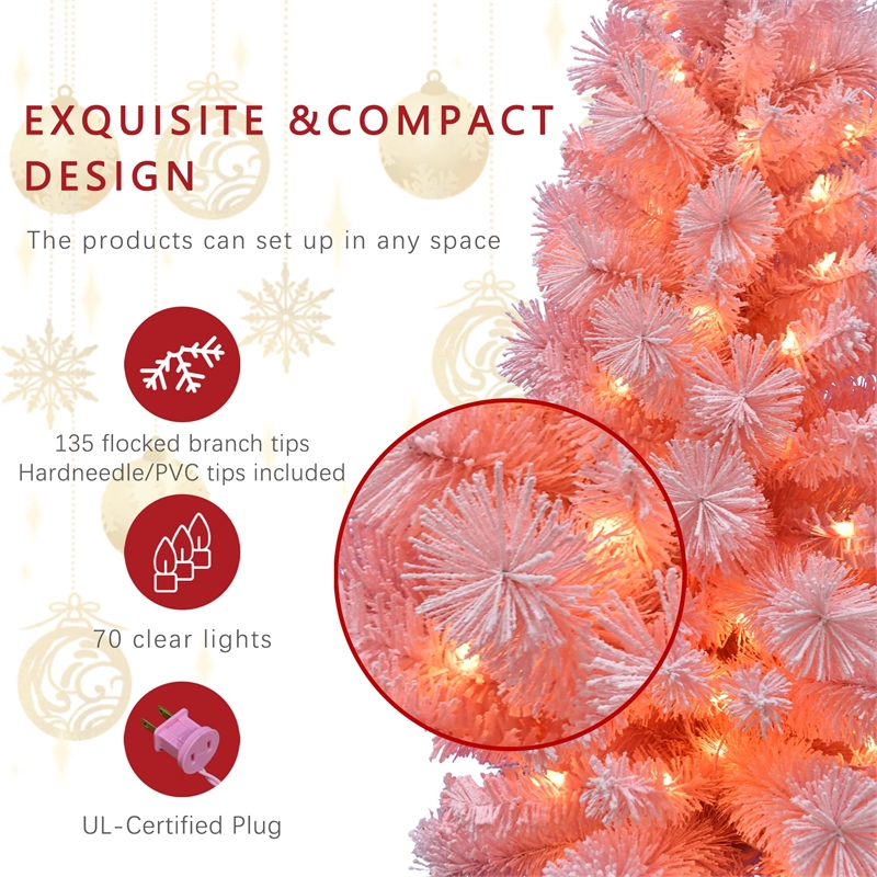 4Ft Pre-Lit Flocked Pink Tree