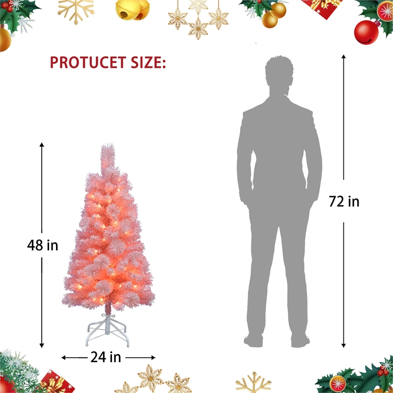 4Ft Pre-Lit Flocked Pink Tree