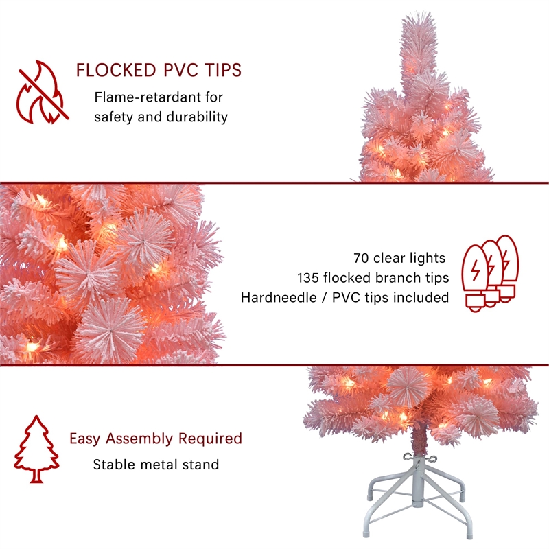 4Ft Pre-Lit Flocked Pink Tree