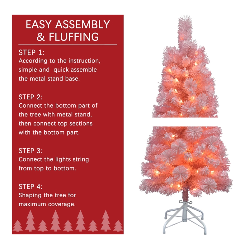4Ft Pre-Lit Flocked Pink Tree