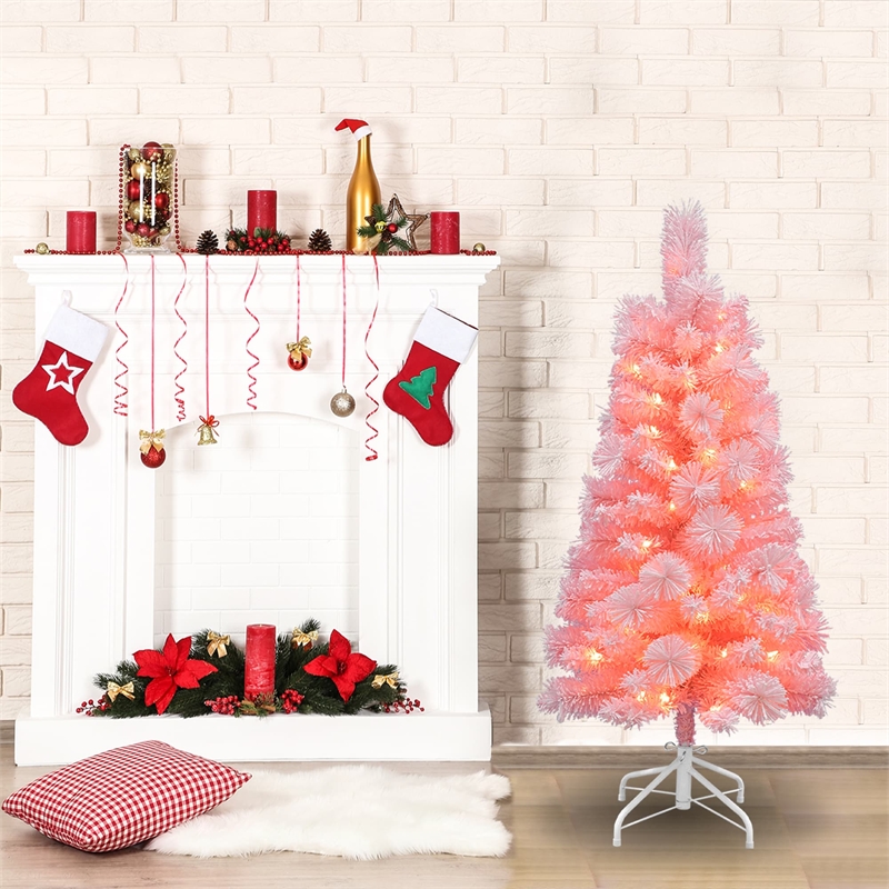 4Ft Pre-Lit Flocked Pink Tree