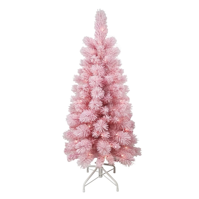 4Ft Pre-Lit Flocked Pink Tree