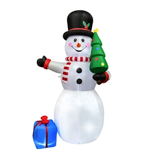 8FT Snowman with Tree and Gift bag Inflatable with LED Lights