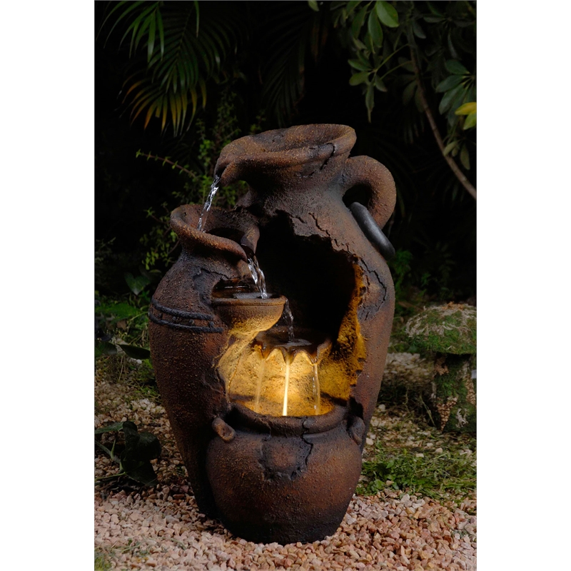 Old Fashion Pot Outdoor Fountain with LED Lights
