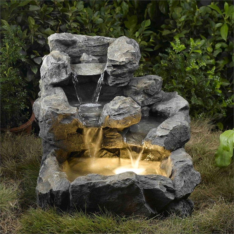 Rock Creek Cascading Outdoor Fountain with Illumination