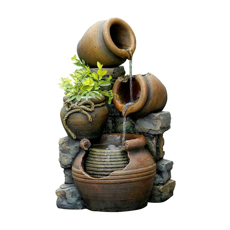 Jeco Multi Pots Outdoor Water Fountain with Flower Pot