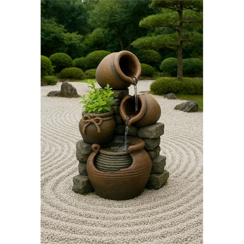 Jeco Multi Pots Outdoor Water Fountain with Flower Pot