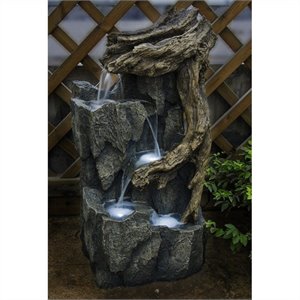 jeco tree trunk and rocks fountain with led light